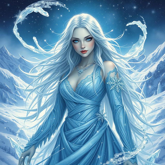 An enchanting portrayal of the Goddess of Eternal Cold, embodying the essence of winter and frost