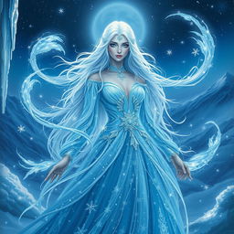 An enchanting portrayal of the Goddess of Eternal Cold, embodying the essence of winter and frost