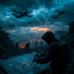 A dramatic and intense scene depicting a clandestine battlefield where various factions engage in covert warfare