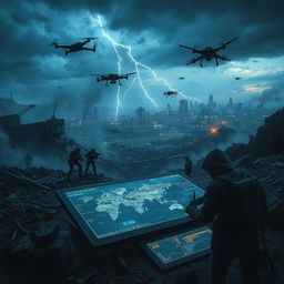 A dramatic and intense scene depicting a clandestine battlefield where various factions engage in covert warfare