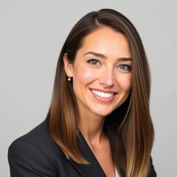 A professional headshot suitable for a resume, featuring a confident individual with a friendly smile, wearing a formal business suit in a neutral background