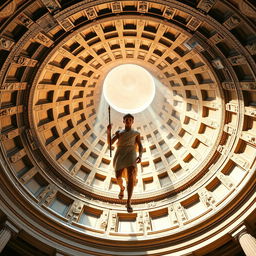 A book cover design in A5 size featuring a stunning view of the interior of the Roman Pantheon dome