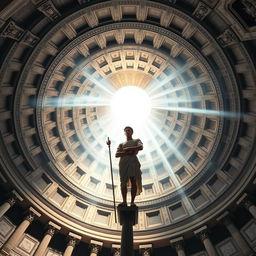 A book cover design in A5 size featuring a stunning view of the interior of the Roman Pantheon dome