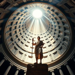 A book cover design in A5 size featuring a stunning view of the interior of the Roman Pantheon dome