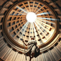 A book cover design in A5 size featuring an interior view of the Roman Pantheon dome, showcasing the grand oculus above
