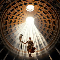 A book cover design in A5 size featuring an interior view of the Roman Pantheon dome, showcasing the grand oculus above