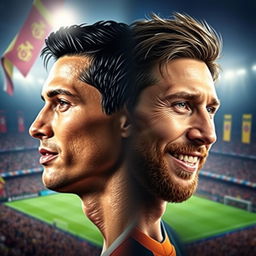 A stunning and highly detailed digital portrait combining the faces of Cristiano Ronaldo and Lionel Messi