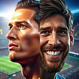 A stunning and highly detailed digital portrait combining the faces of Cristiano Ronaldo and Lionel Messi