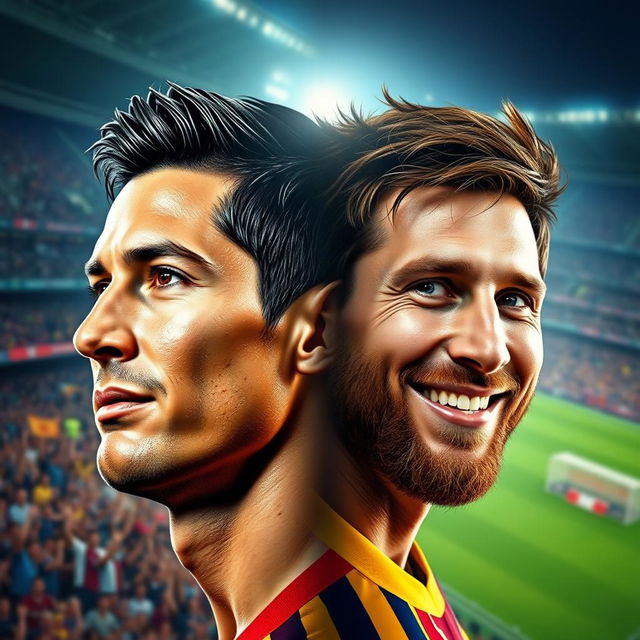 A stunning and highly detailed digital portrait combining the faces of Cristiano Ronaldo and Lionel Messi