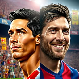 A stunning and highly detailed digital portrait combining the faces of Cristiano Ronaldo and Lionel Messi