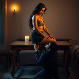 An intimate scene depicting a romantic atmosphere with soft, warm lighting