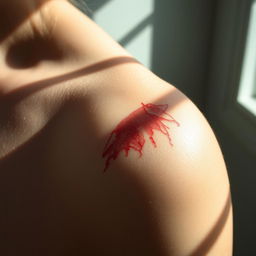 A dramatic, detailed close-up of a scar on a pale skin, showcasing the texture and subtle color variations of the scar tissue