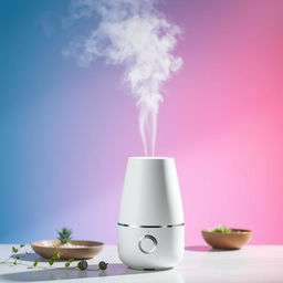 A commercial product photo of an Aroma ultrasonic cold mist maker, featuring the device prominently in the foreground