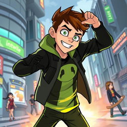 A fictional adult-themed illustration featuring Ben 10 in a stylized manner, emphasizing an expressive and imaginative scene