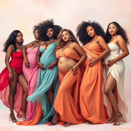 A stunning representation of diverse women embracing body positivity in an artistic, abstract manner