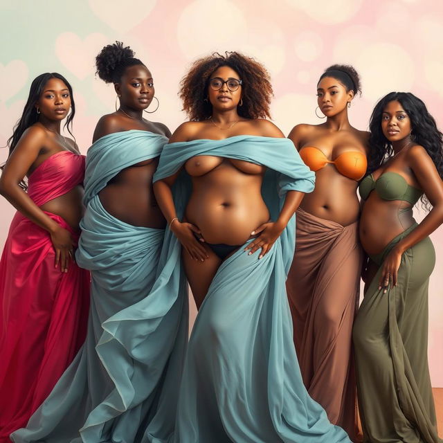 A stunning representation of diverse women embracing body positivity in an artistic, abstract manner