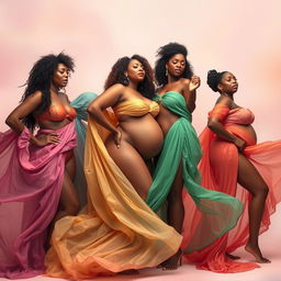 A stunning representation of diverse women embracing body positivity in an artistic, abstract manner