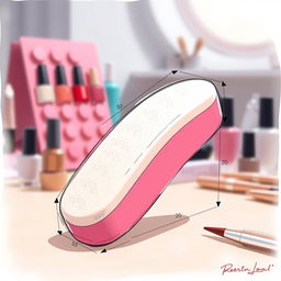 A highly detailed 3D sketch of a nail buffer used in nail care, showcasing its ergonomic design and multi-functional features