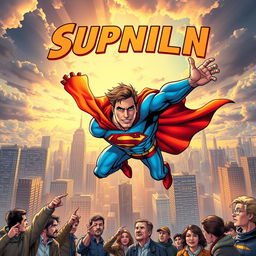 A dynamic and vibrant comic book cover featuring a superhero in mid-action pose