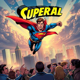 A dynamic and vibrant comic book cover featuring a superhero in mid-action pose