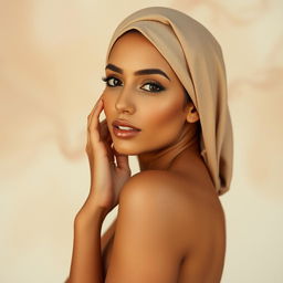 A stunning and artistic representation of an Arab model, gracefully posed in an elegant and tasteful manner