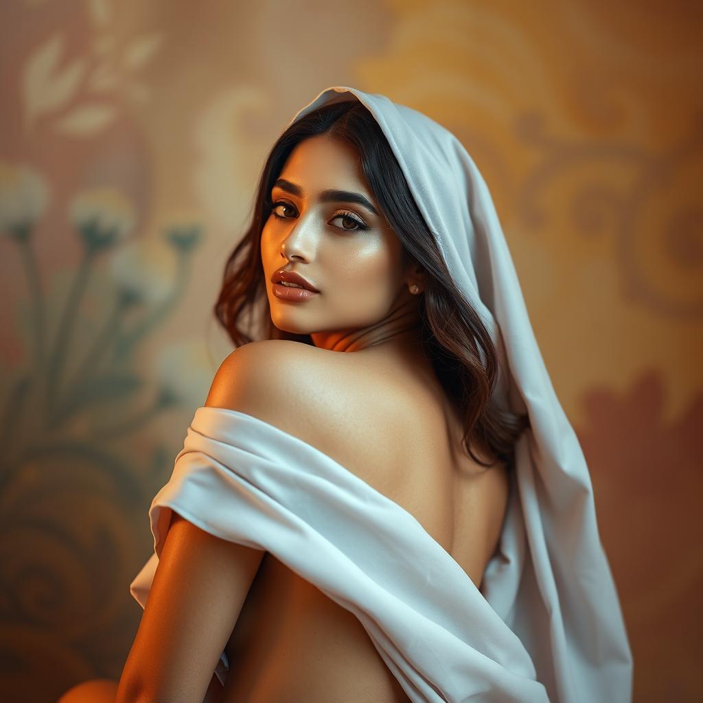 A stunning and artistic representation of an Arab model, gracefully posed in an elegant and tasteful manner