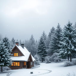 A serene winter scene depicting gentle snowfall in a picturesque landscape