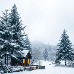 A serene winter scene depicting gentle snowfall in a picturesque landscape