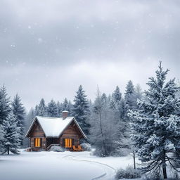 A serene winter scene depicting gentle snowfall in a picturesque landscape