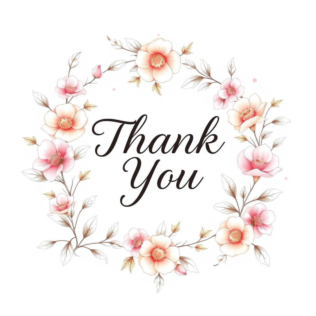 A beautifully designed thank you card, featuring elegant floral patterns and soft pastel colors