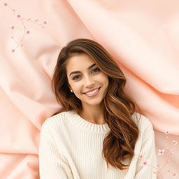 A beautifully designed wallpaper featuring a warm and inviting background that enhances the photo of a lovely woman