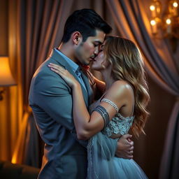 An artistic representation of a romantic couple embracing each other, portraying passion and connection