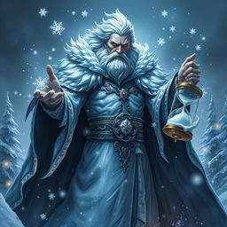A dramatic and powerful portrayal of Morozan, the Guardian of the Snow Depths, depicted as a formidable figure embodying the essence of winter