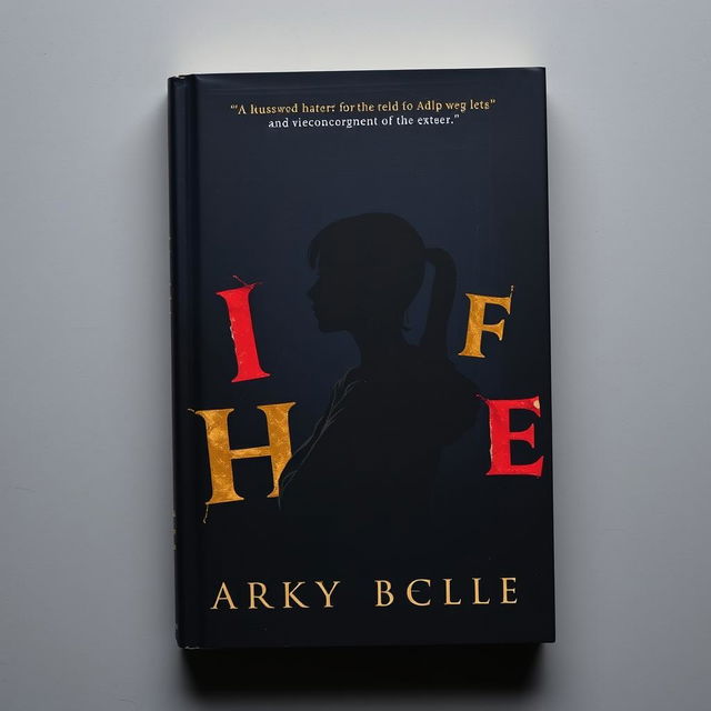 A book cover design featuring a dark background in shades of black and navy blue