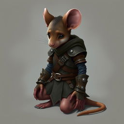 A humanoid mouse character in leather armor and clothing inspired by the world of Dungeons and Dragons