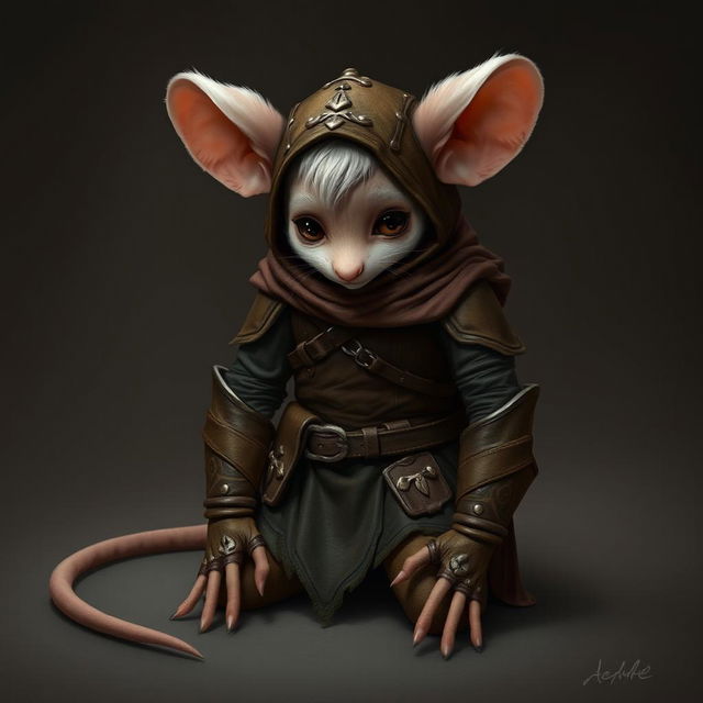 A humanoid mouse character in leather armor and clothing inspired by the world of Dungeons and Dragons