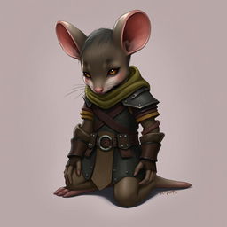 A humanoid mouse character in leather armor and clothing inspired by the world of Dungeons and Dragons