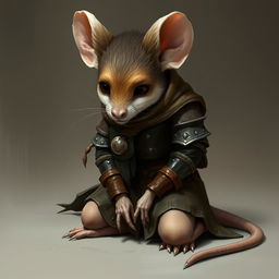 A humanoid mouse character wearing leather armor and clothing inspired by the world of Dungeons and Dragons