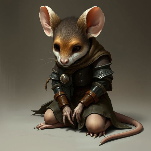 A humanoid mouse character wearing leather armor and clothing inspired by the world of Dungeons and Dragons