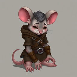 A humanoid mouse character wearing leather armor and clothing inspired by the world of Dungeons and Dragons