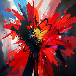 An abstract representation of raw emotion, featuring vibrant splashes of color intertwining with dark shadows