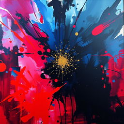 An abstract representation of raw emotion, featuring vibrant splashes of color intertwining with dark shadows