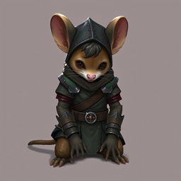 A humanoid mouse character wearing leather armor and clothing from the world of Dungeons and Dragons