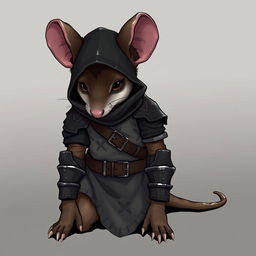 A humanoid mouse character wearing leather armor and clothing from the world of Dungeons and Dragons