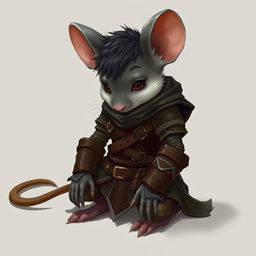 A humanoid mouse character wearing leather armor and clothing from the world of Dungeons and Dragons