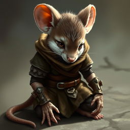 A humanoid mouse character wearing leather armor and clothing from the world of Dungeons and Dragons