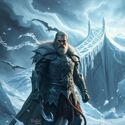 A dramatic and heroic depiction of Severyan, the Legendary Master of Ice, portrayed as a bold and determined hero