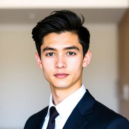A 24 year old male with fair skin, dressed in formal attire, posing for a profile picture