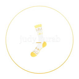 A round logo design for an online sock store named 'judy_jurab' in white and gold colors