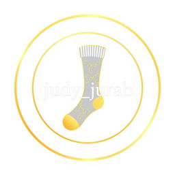 A round logo design for an online sock store named 'judy_jurab' in white and gold colors